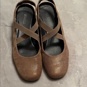Vaneli Brown Flats with Crisscross Straps